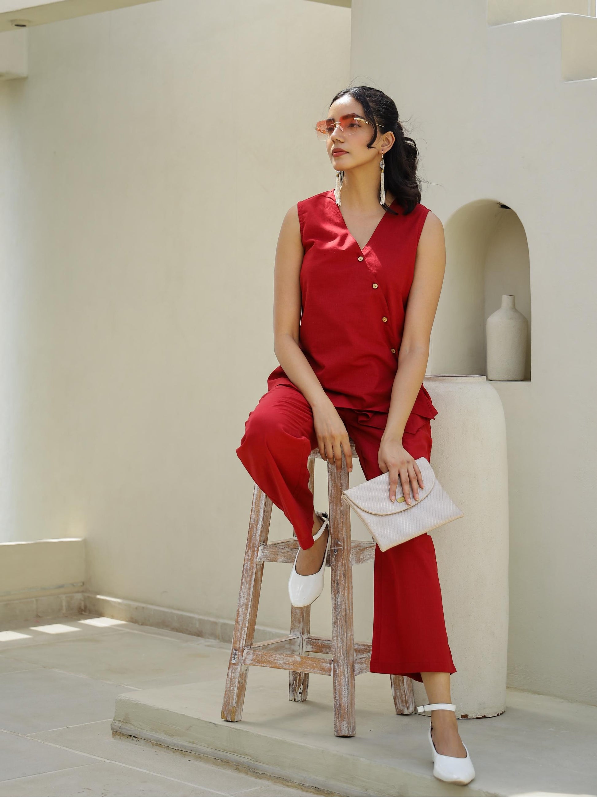 Red solid corset coord set | Co-Ord Set | Shop stylish women's clothing online at Label Flavia |