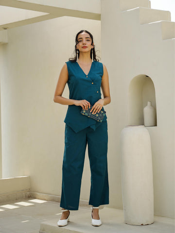 Teal solid corset coord set | Co-Ord Set | Shop stylish women's clothing online at Label Flavia |