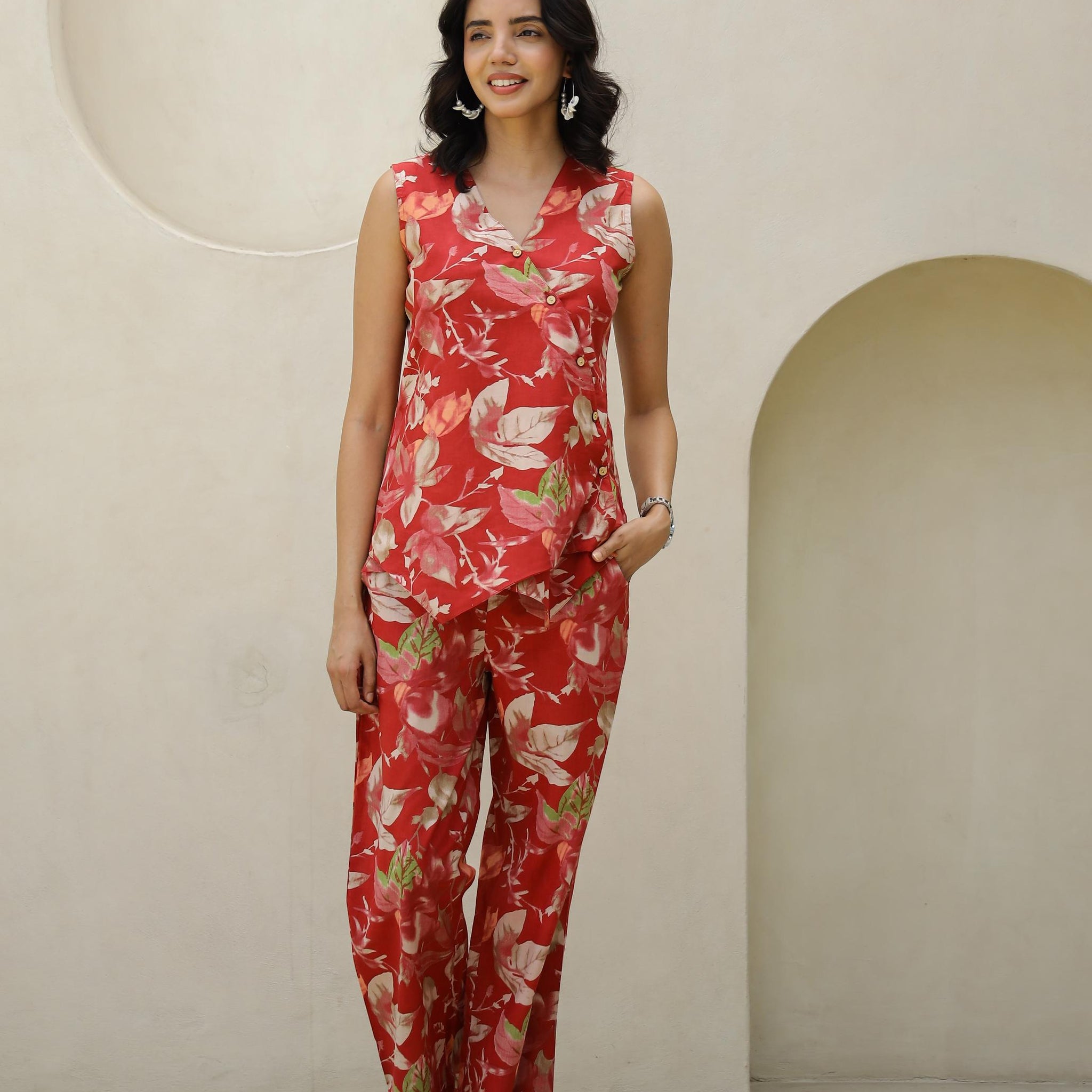 Red abstract corset coord set | Co-Ord Set | Shop stylish women's clothing online at Label Flavia |