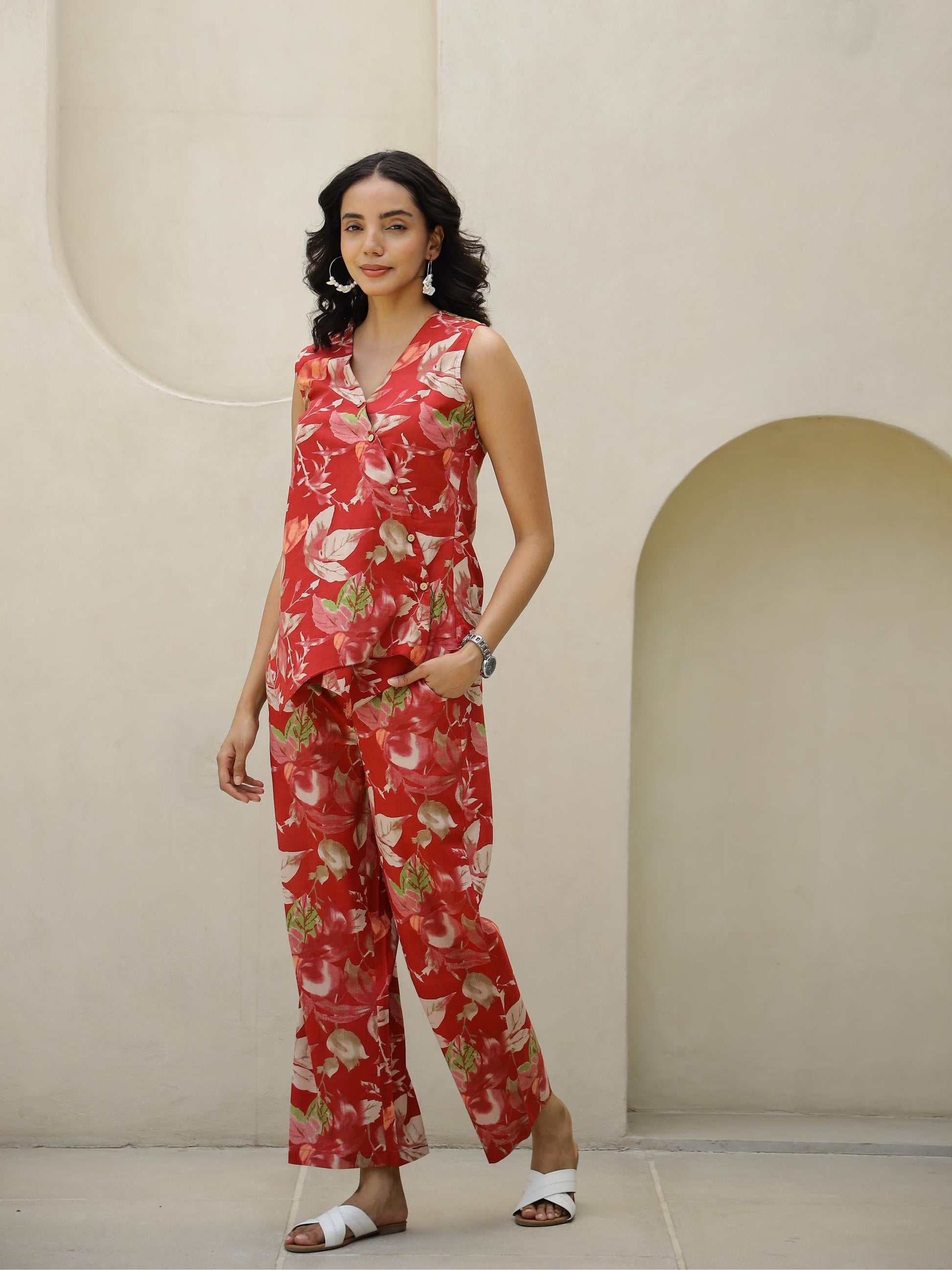 Red abstract corset coord set | Co-Ord Set | Shop stylish women's clothing online at Label Flavia |