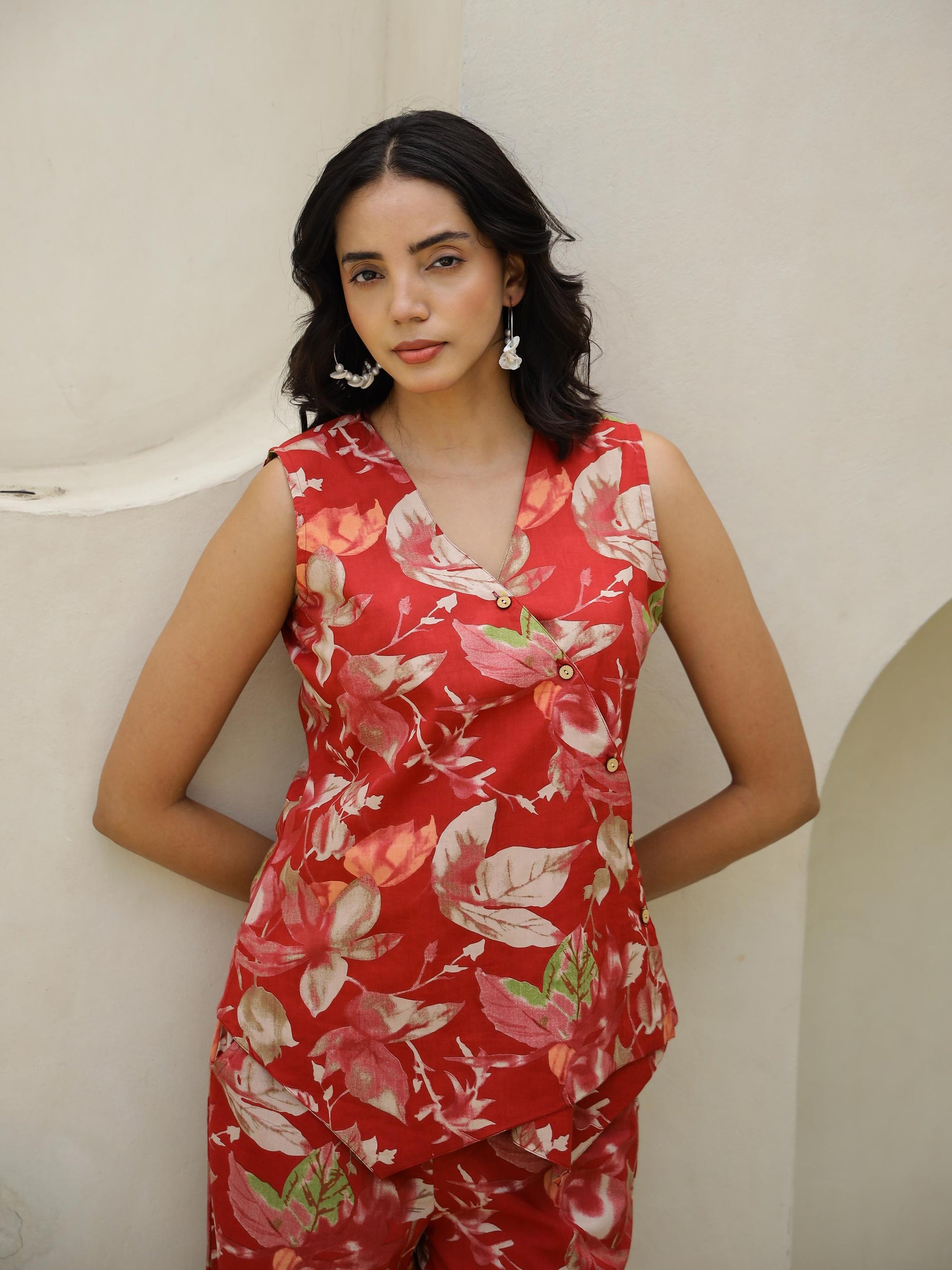 Red abstract corset coord set | Co-Ord Set | Shop stylish women's clothing online at Label Flavia |