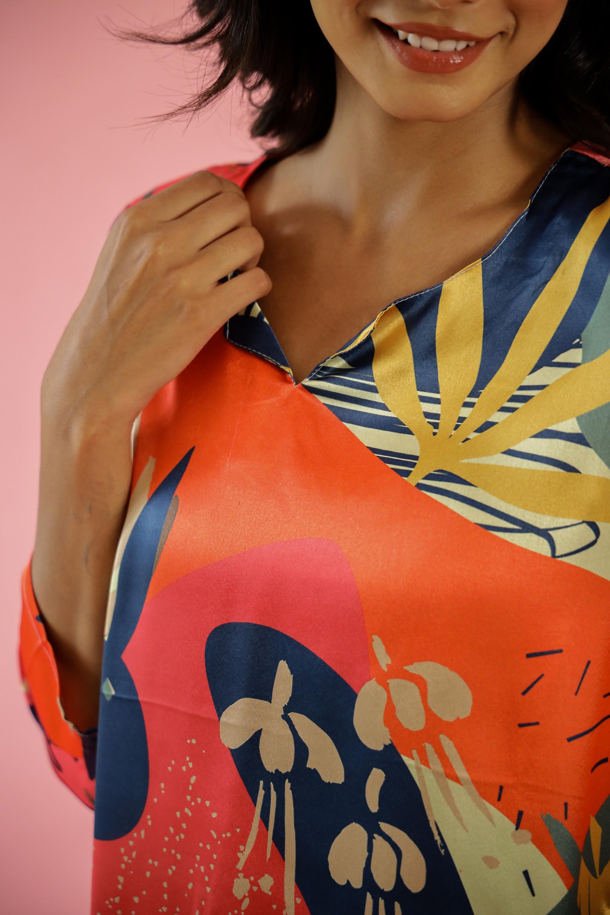 Tropical Pastel Print Satin Pajama Set - Fresh & Stylish Nightwear | Co-Ord Set | Shop stylish women's clothing online at Label Flavia |