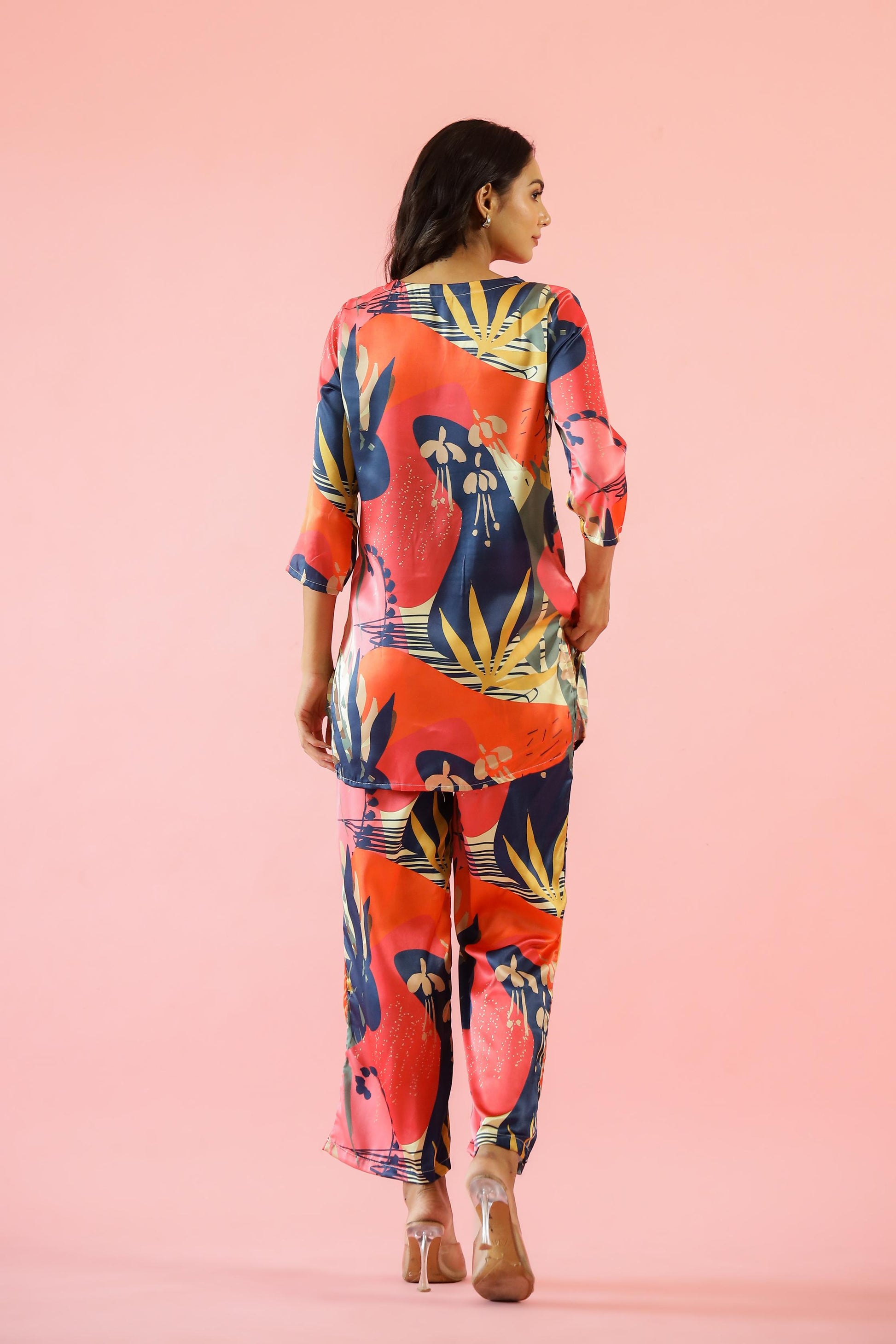 Tropical Pastel Print Satin Pajama Set - Fresh & Stylish Nightwear | Co-Ord Set | Shop stylish women's clothing online at Label Flavia |