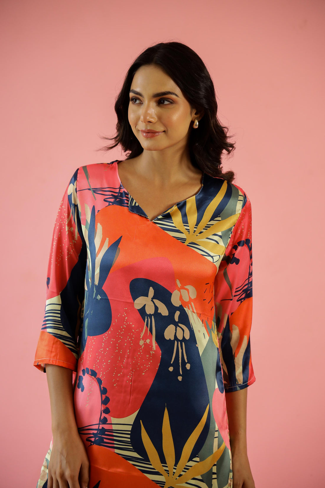 Tropical Pastel Print Satin Pajama Set - Fresh & Stylish Nightwear | Co-Ord Set | Shop stylish women's clothing online at Label Flavia |