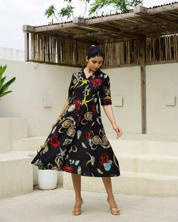 Cotton Printed Dress | A-Line Dress | Shop stylish women's clothing online at Label Flavia |