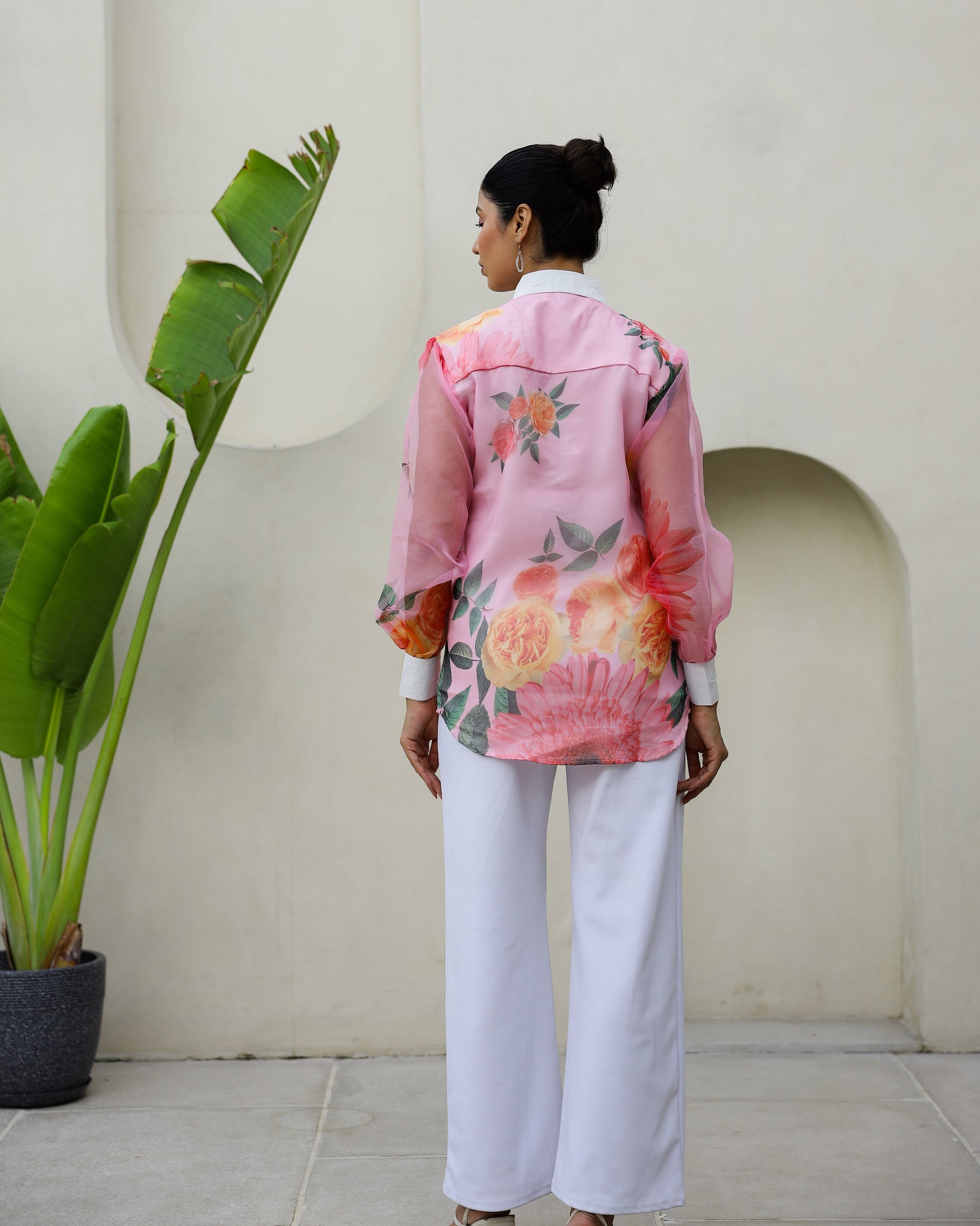 Women's Pink Floral Sheer Top Shirt - Elegant & Feminine | Women's Shirt | Shop stylish women's clothing online at Label Flavia |