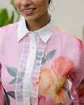 Women's Pink Floral Sheer Top Shirt - Elegant & Feminine | Women's Shirt | Shop stylish women's clothing online at Label Flavia |