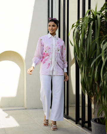 Women's Light Pink Floral Sheer Top Shirt - Soft & Delicate | Women's Shirt | Shop stylish women's clothing online at Label Flavia |