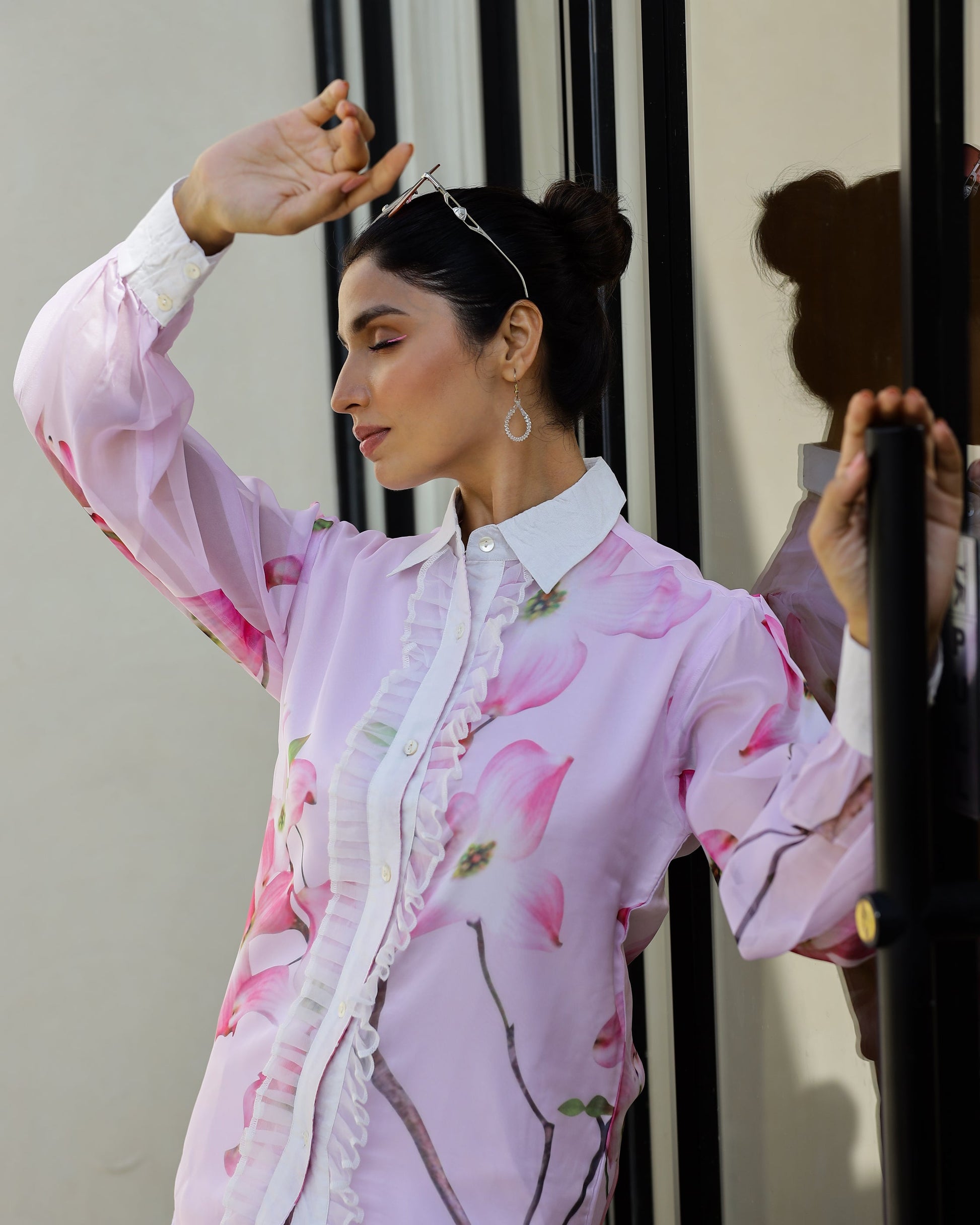 Women's Light Pink Floral Sheer Top Shirt - Soft & Delicate | Women's Shirt | Shop stylish women's clothing online at Label Flavia |