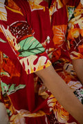 Vibrant Red Floral Maxi Dress with Tropical Patterns | Maxi Dress | Shop stylish women's clothing online at Label Flavia |
