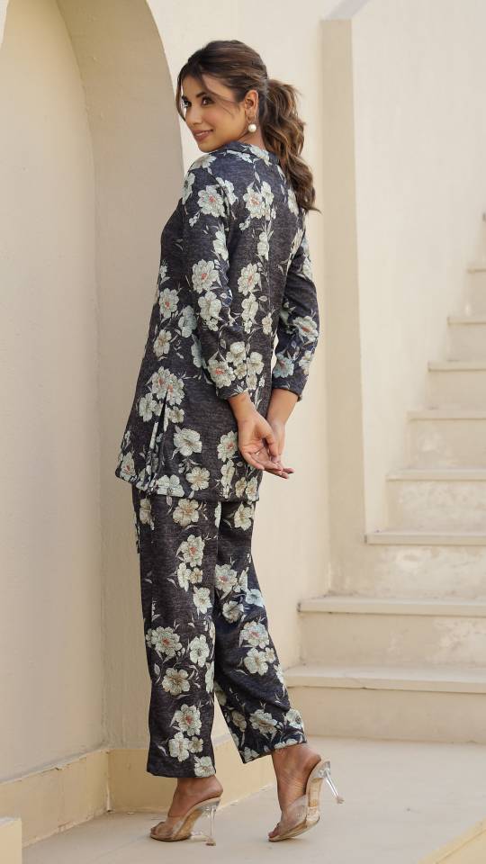 Floral Pashmina Woolen Co-ord Set for Indian Women – Cozy & Stylish | Co-Ord Set | Shop stylish women's clothing online at Label Flavia |