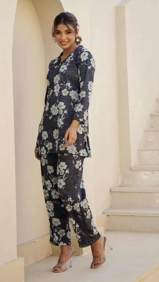 Floral Pashmina Woolen Co-ord Set for Indian Women – Cozy & Stylish | Co-Ord Set | Shop stylish women's clothing online at Label Flavia |