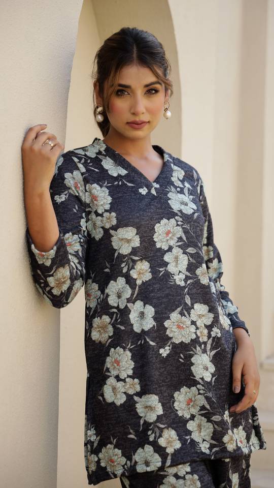 Floral Pashmina Woolen Co-ord Set for Indian Women – Cozy & Stylish | Co-Ord Set | Shop stylish women's clothing online at Label Flavia |