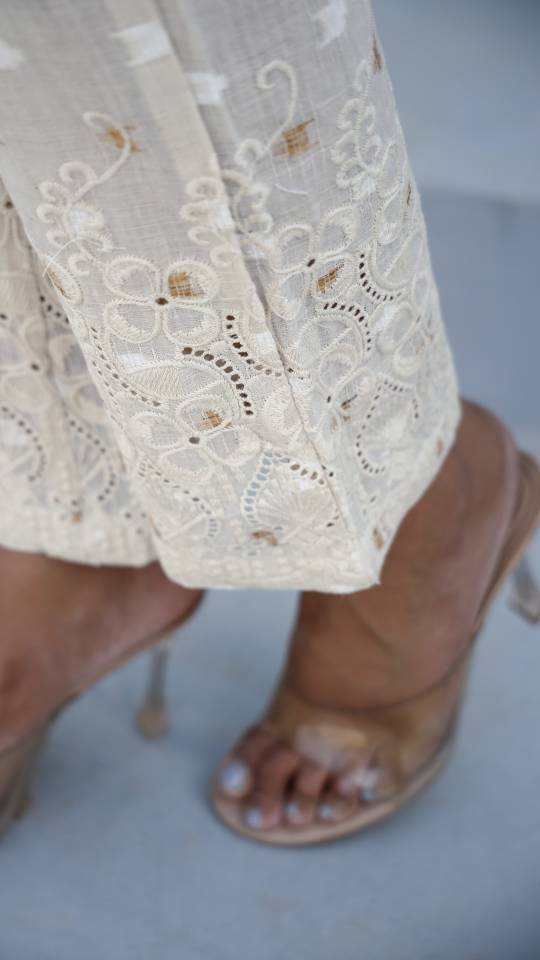 Elegant Cotton Dobby Schiffli Co-ord Set for Indian Women – Casual Luxe Style | Co-Ord Set | Shop stylish women's clothing online at Label Flavia |