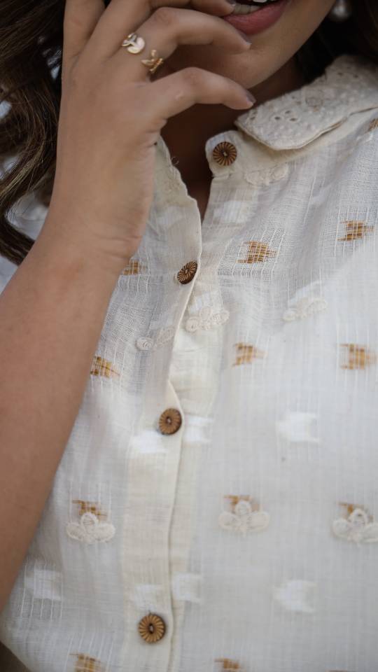 Elegant Cotton Dobby Schiffli Co-ord Set for Indian Women – Casual Luxe Style | Co-Ord Set | Shop stylish women's clothing online at Label Flavia |