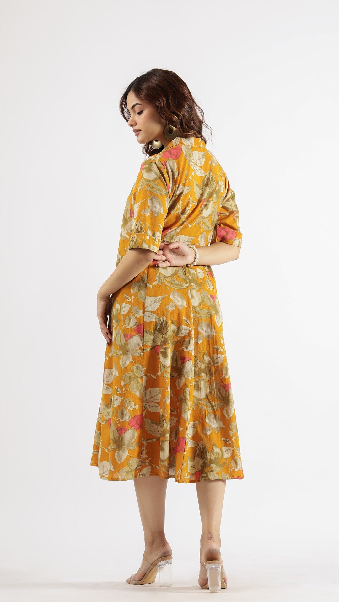 Mustard Abstract Cotton Dress | | Shop stylish women's clothing online at Label Flavia |