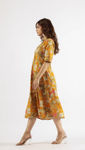 Mustard Abstract Cotton Dress | | Shop stylish women's clothing online at Label Flavia |