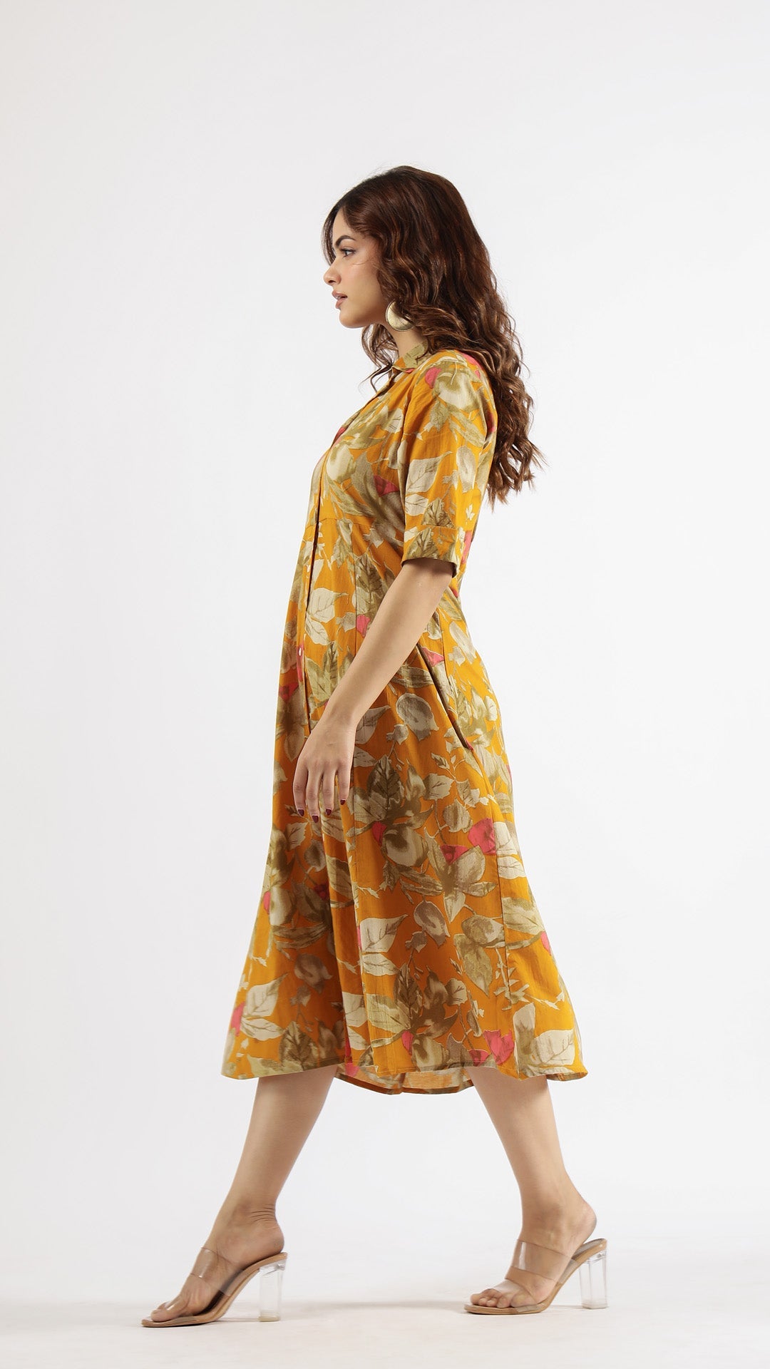 Mustard Abstract Cotton Dress | | Shop stylish women's clothing online at Label Flavia |
