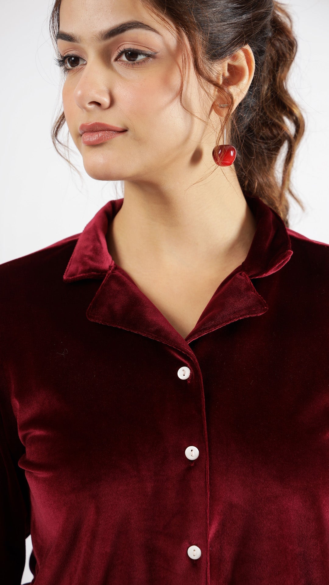 Maroon Velvet Jumpsuit with Belt and Collared Neck | Jumpsuit | Shop stylish women's clothing online at Label Flavia |