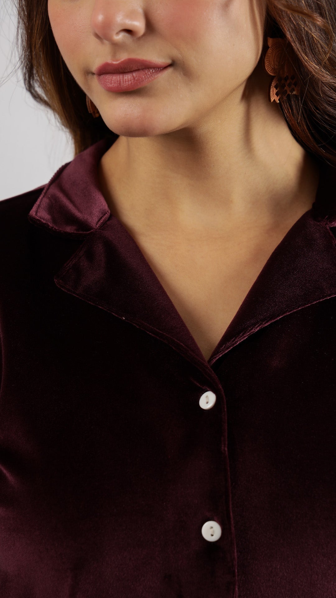 Wine Velvet Jumpsuit with Belt and Collared Neck | Jumpsuit | Shop stylish women's clothing online at Label Flavia |