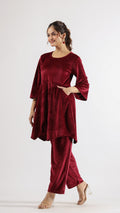 Maroon Velvet Embellished Co-ord Set | Co-Ord Set | Shop stylish women's clothing online at Label Flavia |