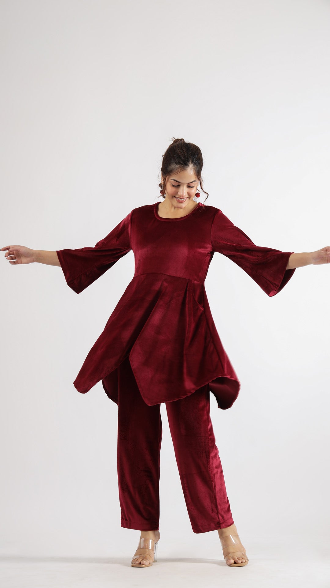 Maroon Velvet Embellished Co-ord Set | Co-Ord Set | Shop stylish women's clothing online at Label Flavia |