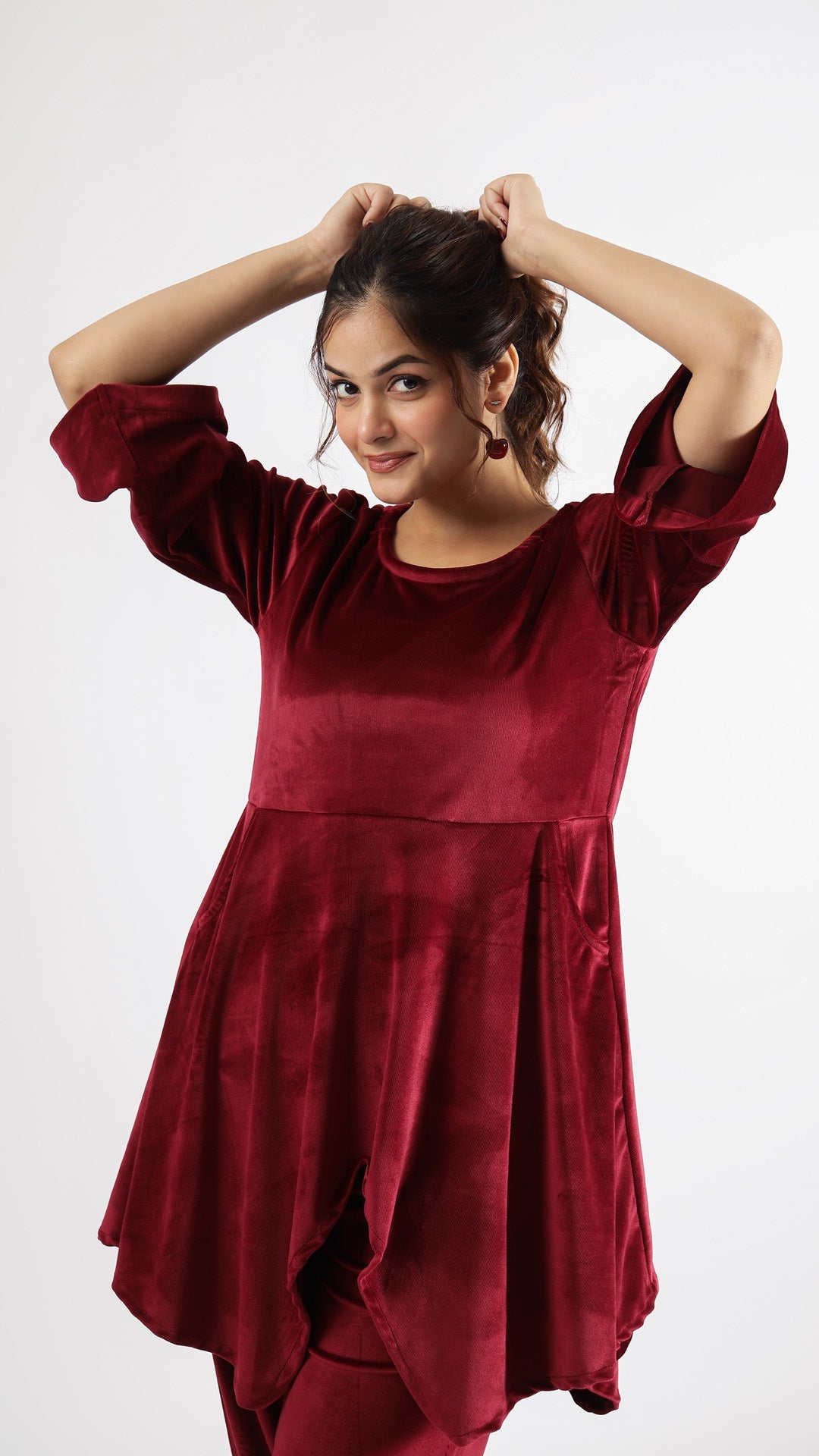 Maroon Velvet Embellished Co-ord Set | Co-Ord Set | Shop stylish women's clothing online at Label Flavia |