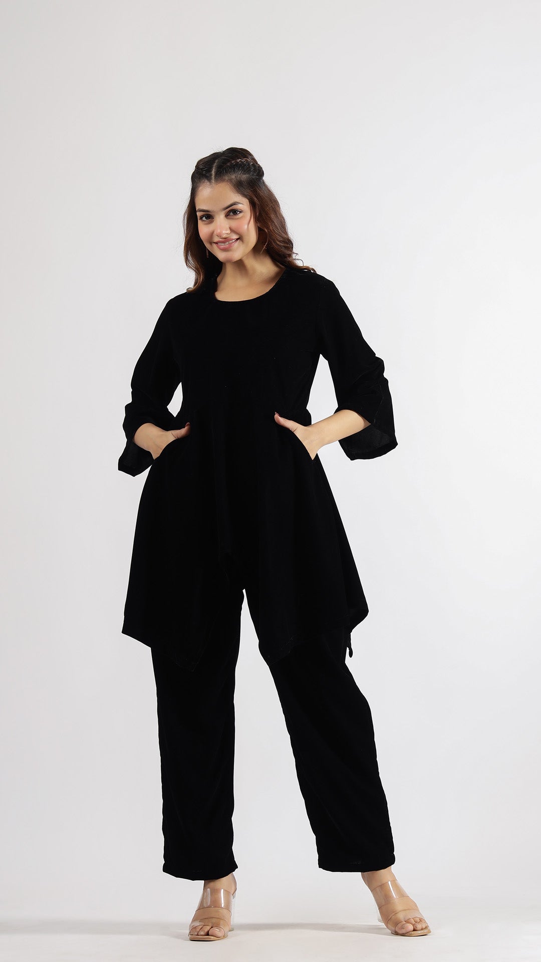 Black Velvet Embellished Co-ord Set | Co-Ord Set | Shop stylish women's clothing online at Label Flavia |