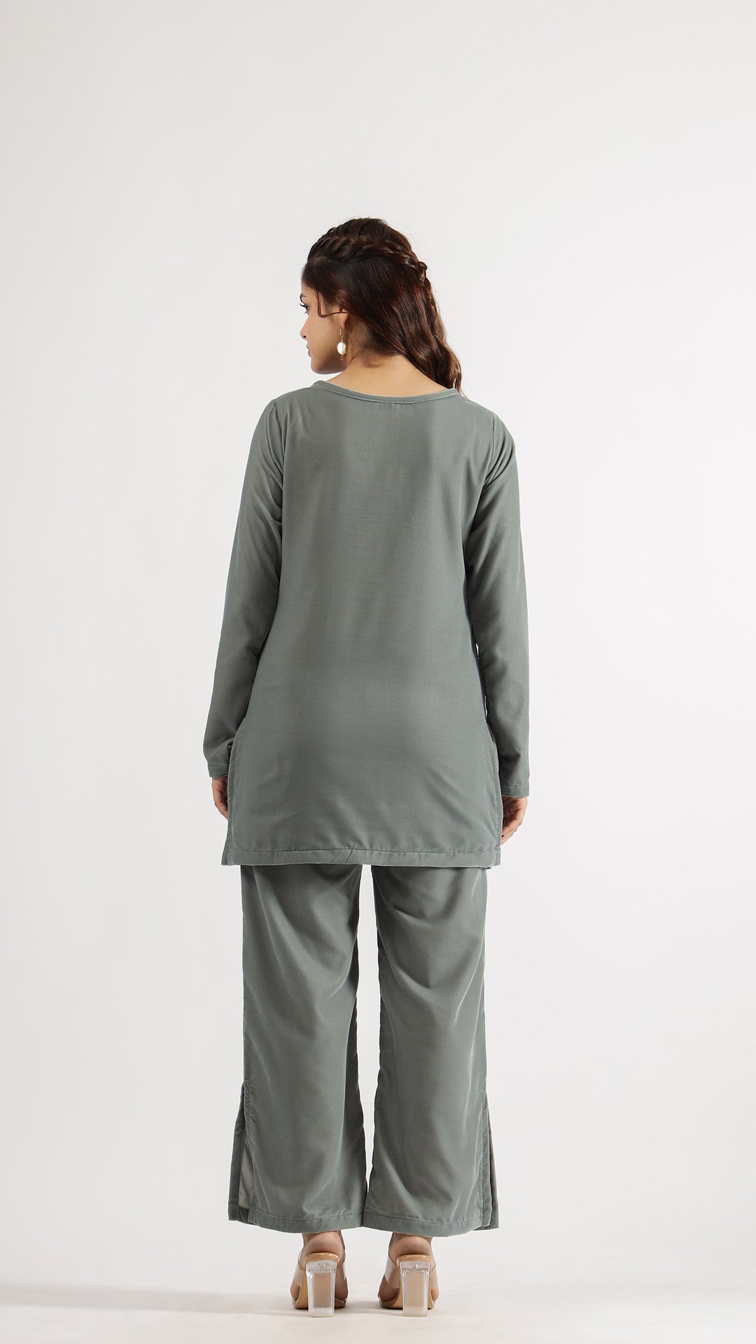 Grey Velvet Round Neck Co-ord Set | Co-Ord Set | Shop stylish women's clothing online at Label Flavia |