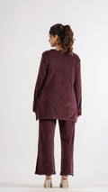 Luxurious Burgundy Velvet Lounge Wear Set – Soft & Stylish | Co-Ord Set | Shop stylish women's clothing online at Label Flavia |