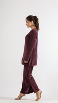 Luxurious Burgundy Velvet Lounge Wear Set – Soft & Stylish | Co-Ord Set | Shop stylish women's clothing online at Label Flavia |