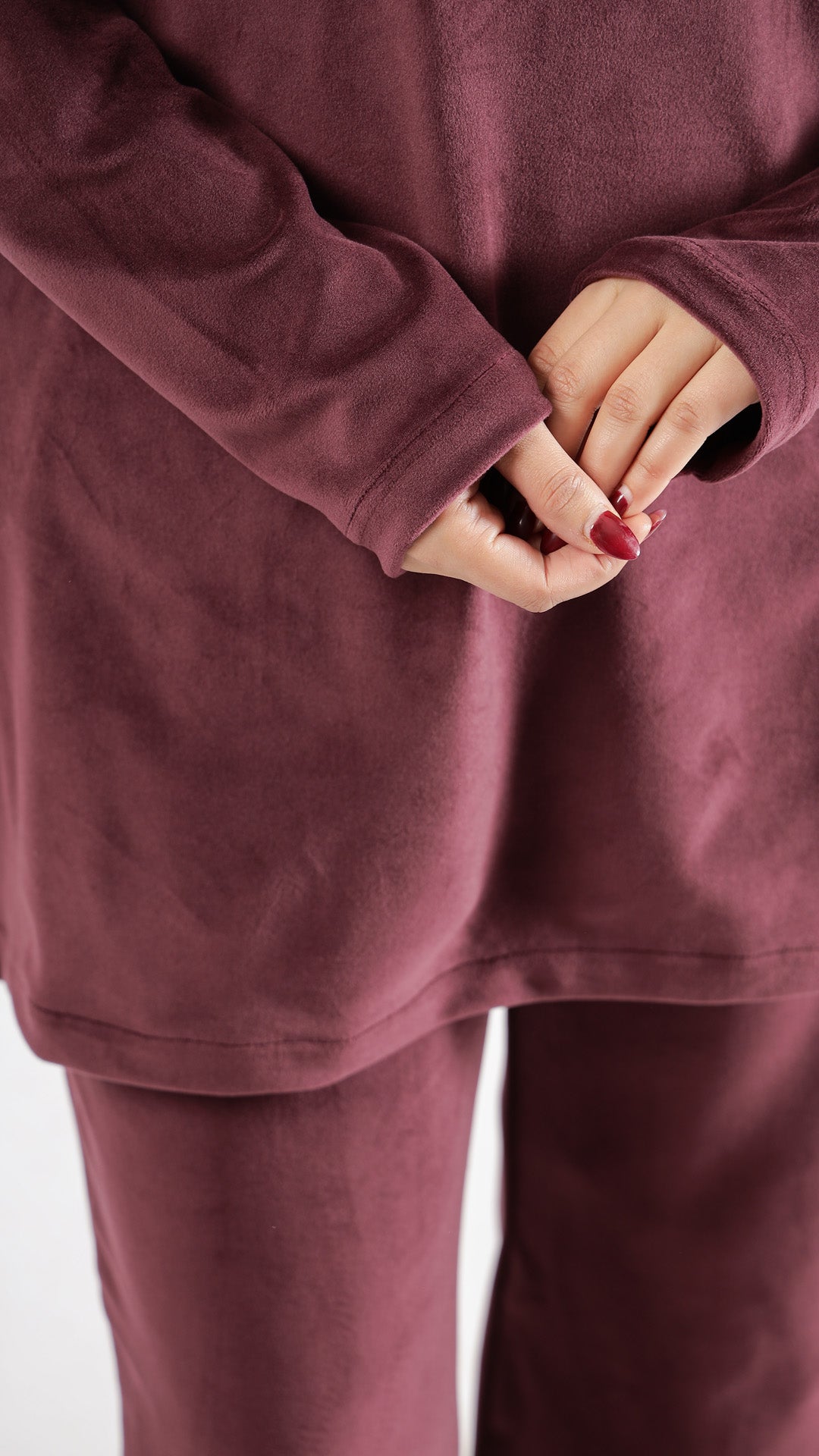 Luxurious Burgundy Velvet Lounge Wear Set – Soft & Stylish | Co-Ord Set | Shop stylish women's clothing online at Label Flavia |