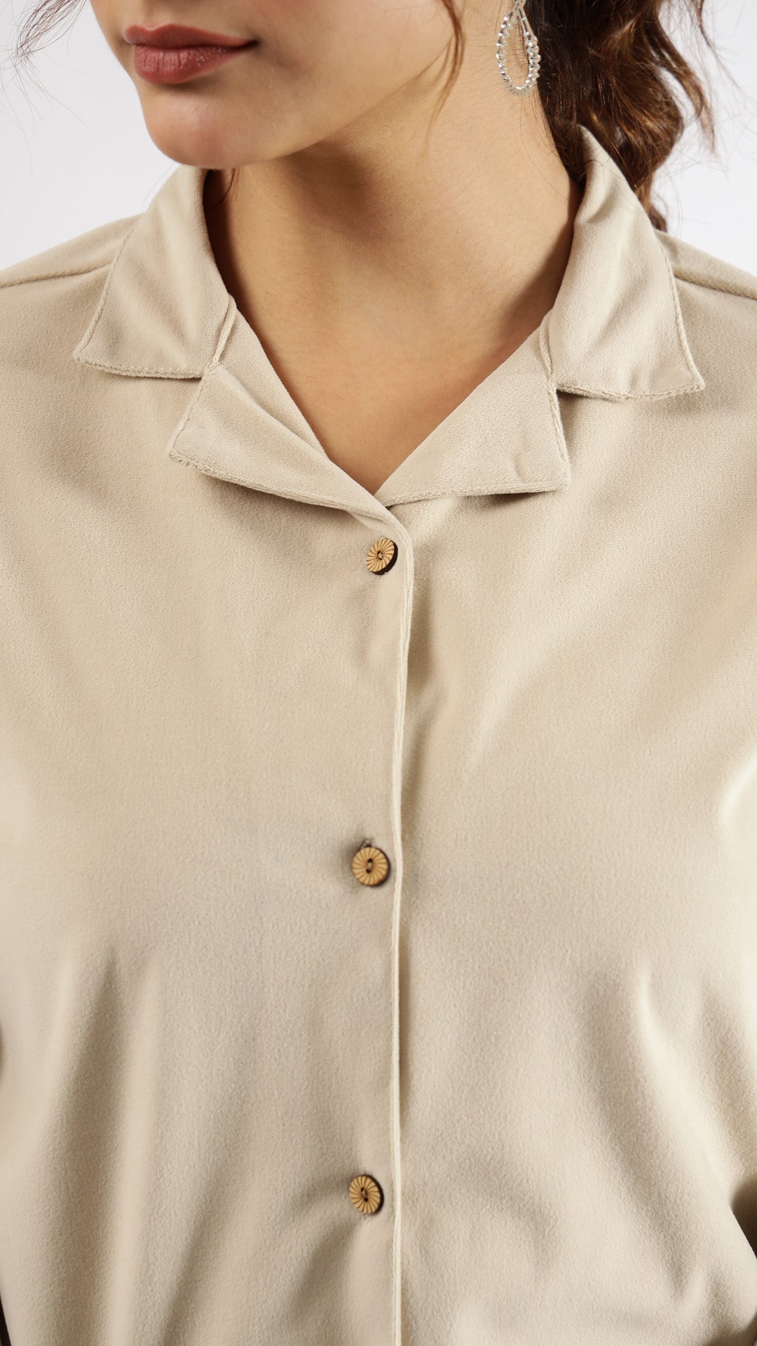 Chic Cream Velvet Co-Ord Set – Elegant Comfort with a Collared Neck | Co-Ord Set | Shop stylish women's clothing online at Label Flavia |