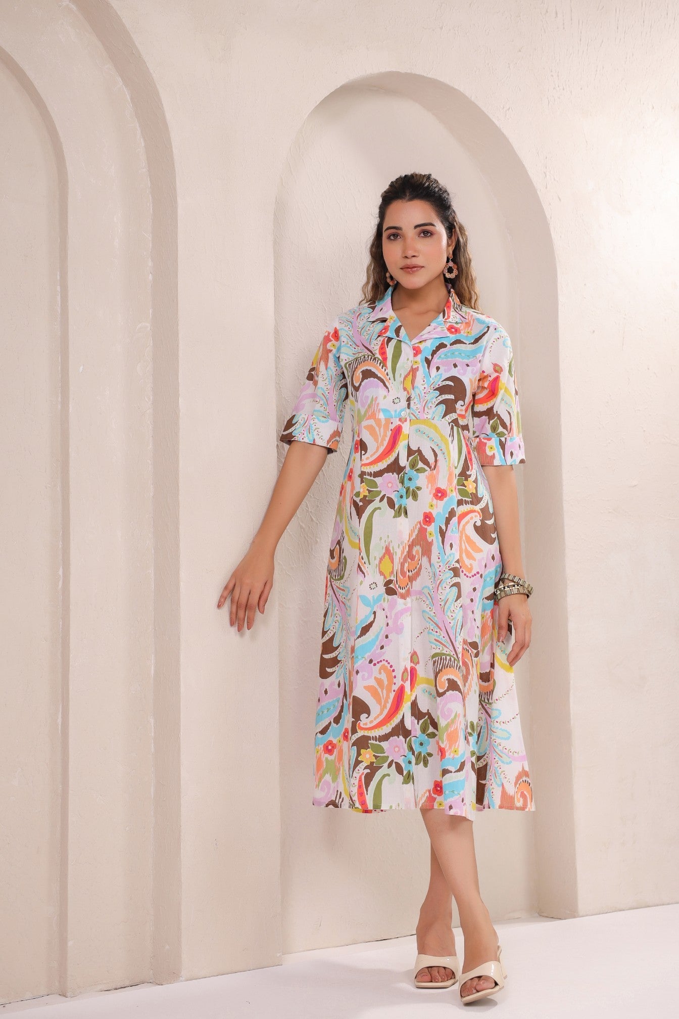 Vibrant Floral Paisley Midi Dress – Breezy & Elegant Summer Wear
