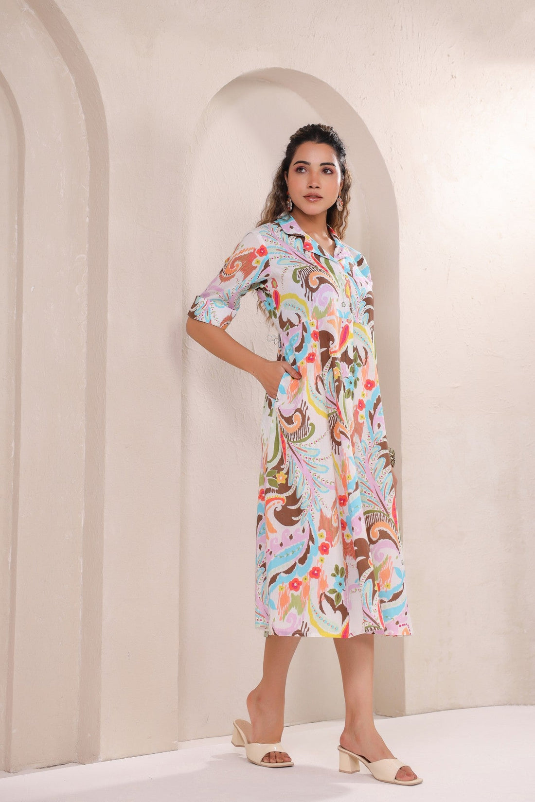 Vibrant Floral Paisley Midi Dress – Breezy & Elegant Summer Wear