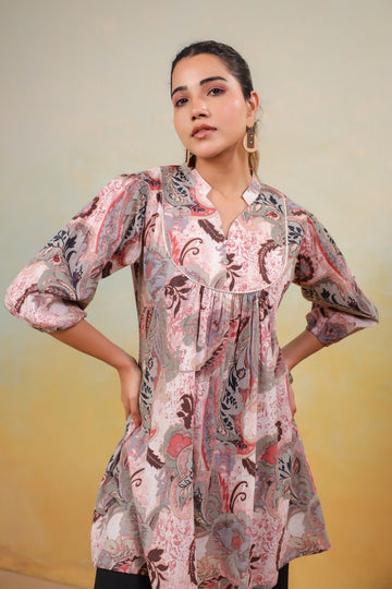 Blush Reverie – Graceful Floral Print Tunic Top