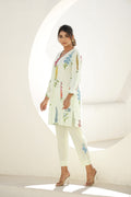 Elegant Pastel Green Floral Co-Ord Set – V-Neck Kurta & Straight Pants | Label Fushia |
