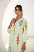 Elegant Pastel Green Floral Co-Ord Set – V-Neck Kurta & Straight Pants | Label Fushia |