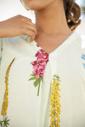 Elegant Pastel Green Floral Co-Ord Set – V-Neck Kurta & Straight Pants | Label Fushia |