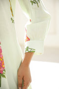 Elegant Pastel Green Floral Co-Ord Set – V-Neck Kurta & Straight Pants | Label Fushia |
