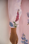 Elegant Pastel Pink Floral Co-Ord Set – V-Neck Kurta & Straight Pants | Label Fushia |