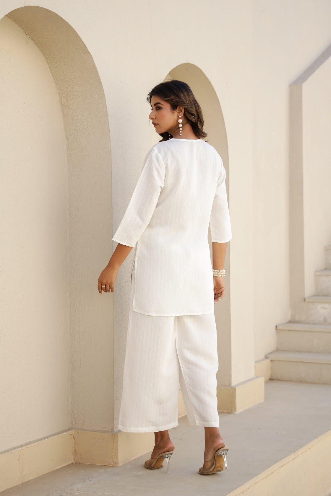 Elegant White Embroidered Co-Ord Set – Timeless & Sophisticated Three-Piece Combo Set | Label Fushia |