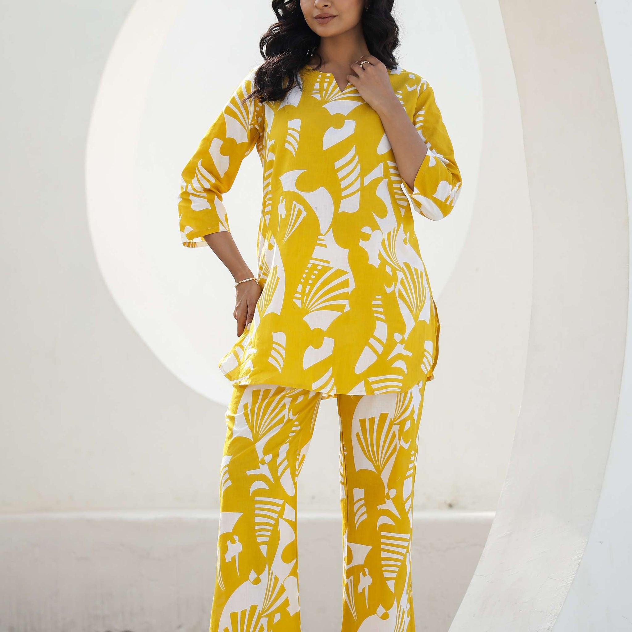 Sunny Yellow Abstract Cotton Cord Set