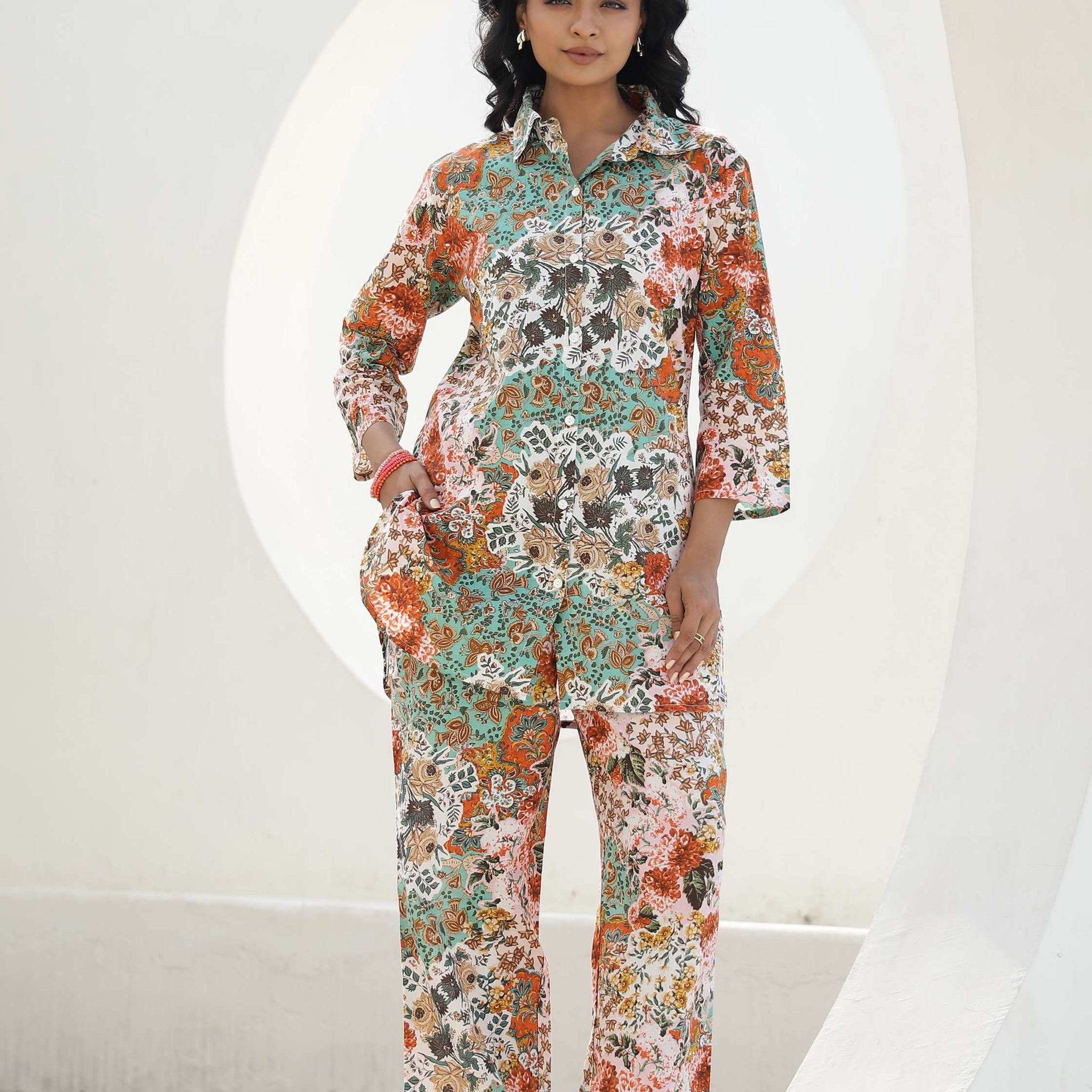 Floral Fusion Collared Cotton Cord Set