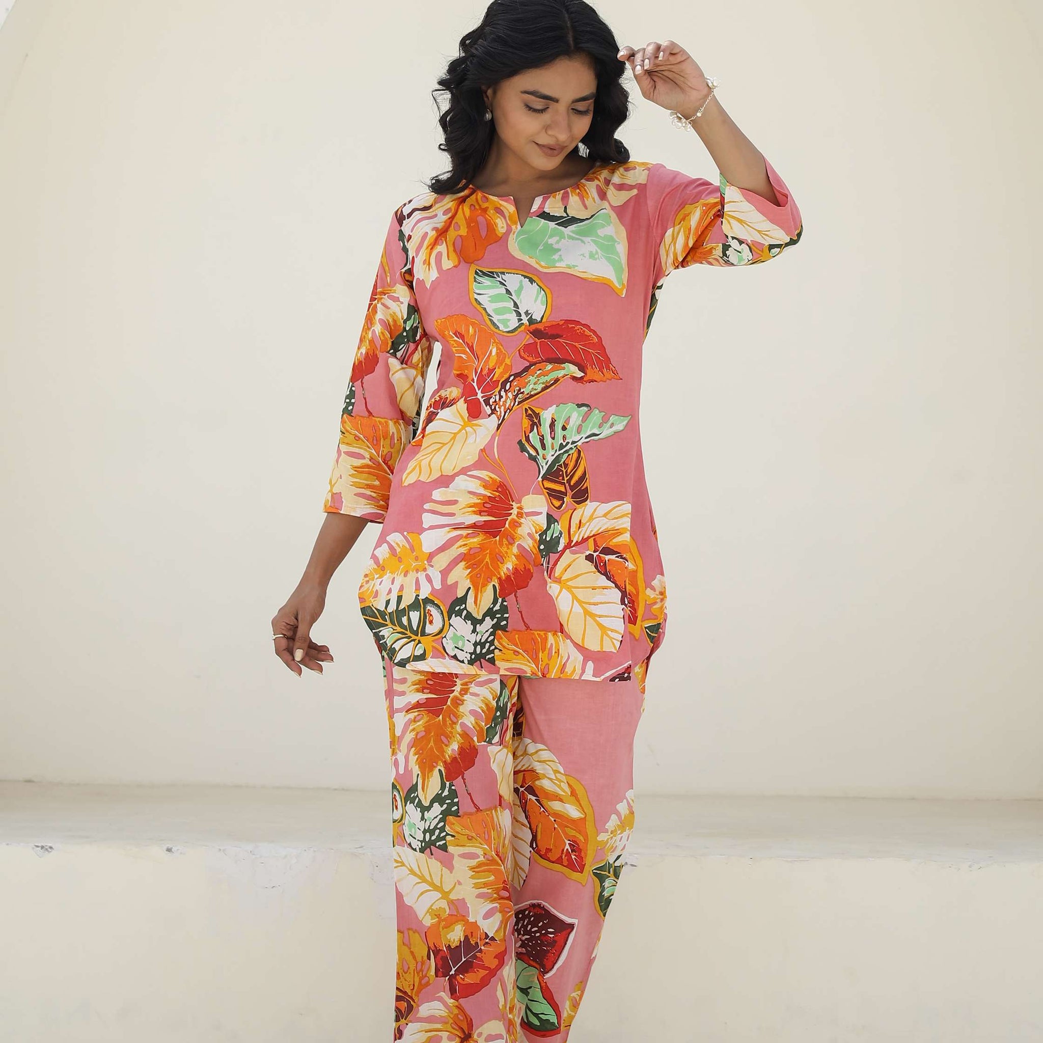 Tropical Bloom Pink Cotton Co-Ord Set