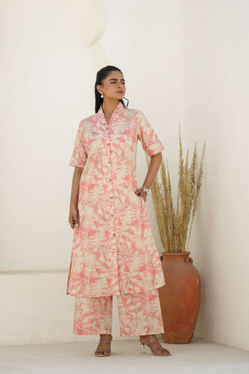 Peach Floral Cotton Kurta Set – Timeless Elegance