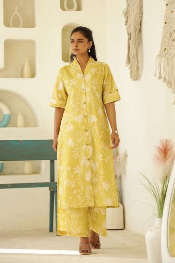 Sunshine Yellow Floral Cotton Kurta Set – Elegant & Breezy
