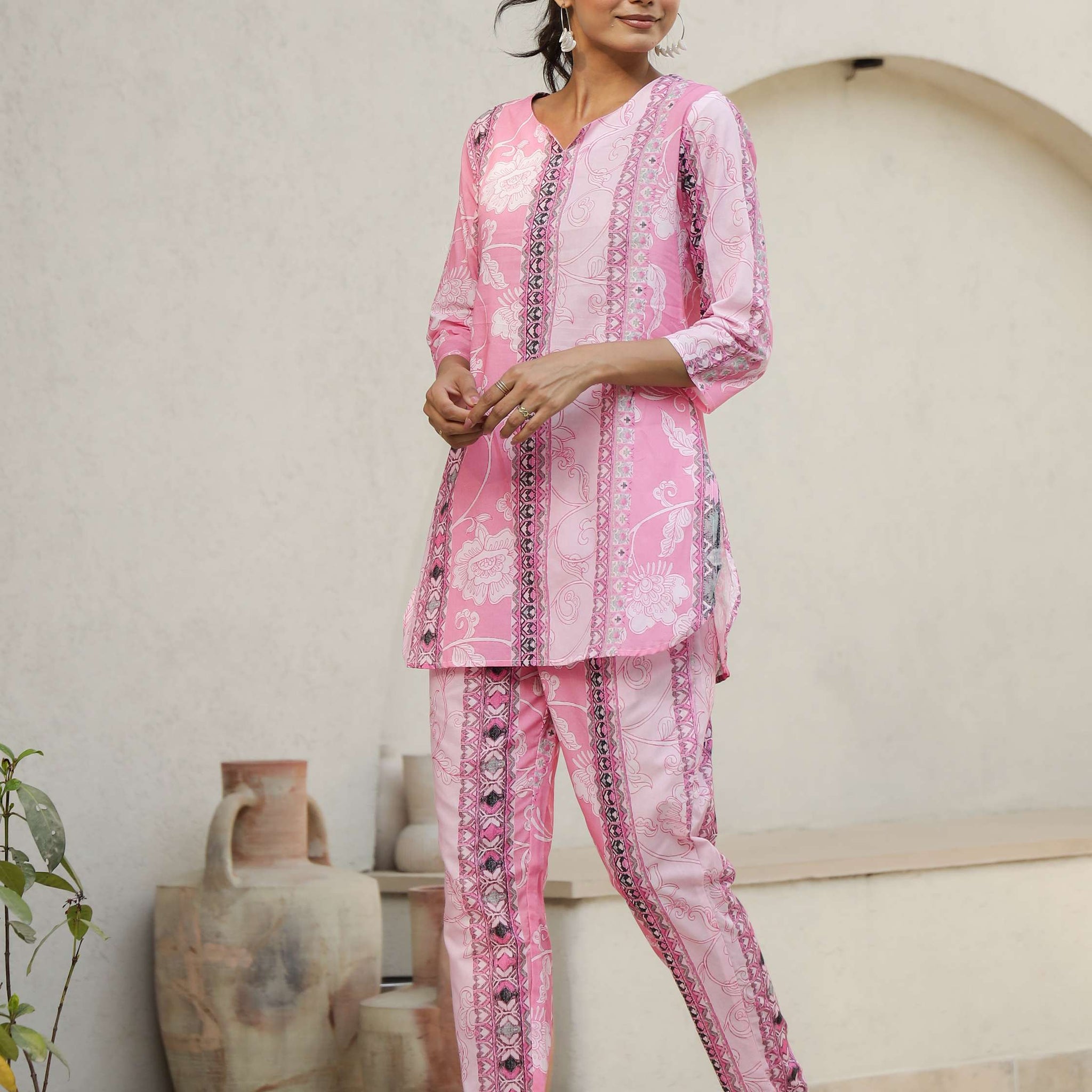 Chic Pink Printed Co-Ord Set for Women – Stylish Summer Wear