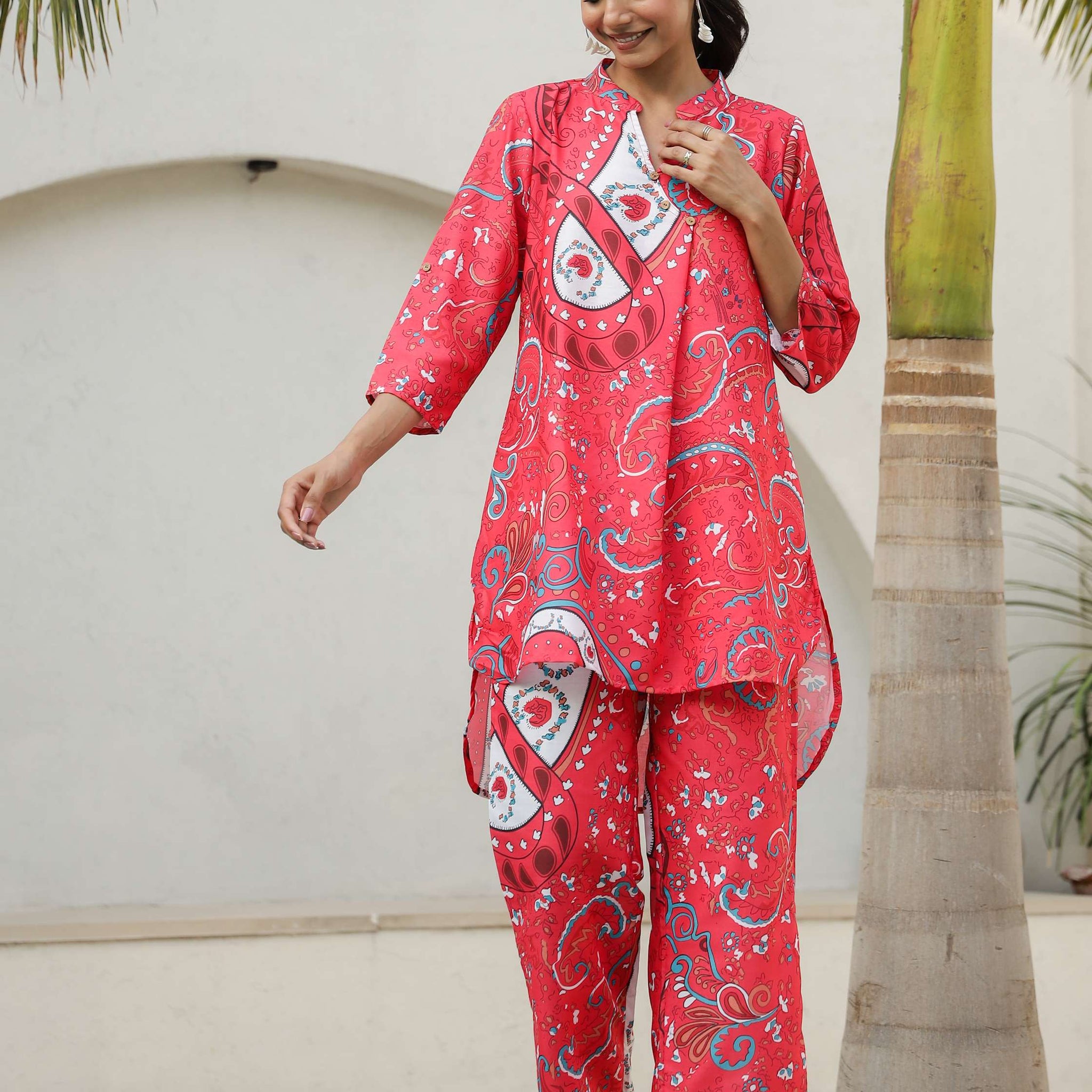 Vibrant Red Paisley Print Co-Ord Set for Women – Bold & Boho