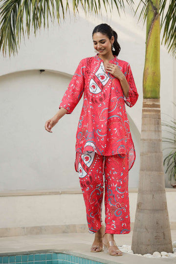 Vibrant Red Paisley Print Co-Ord Set for Women – Bold & Boho